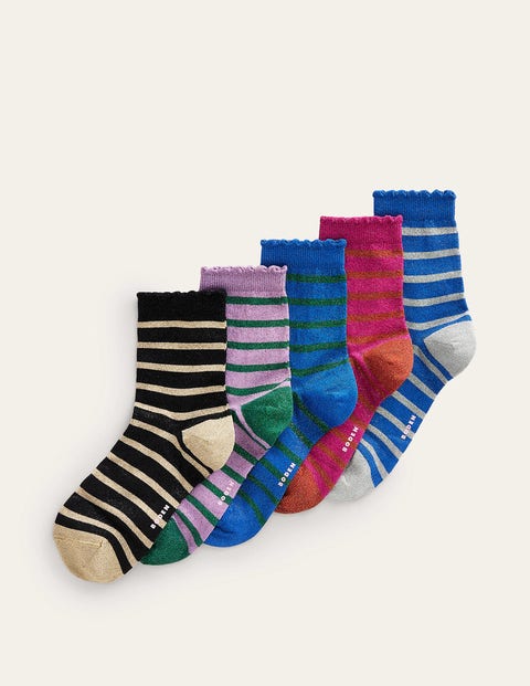 Boden 5-pack Sparkle Ankle Socks Metallic Stripe Women