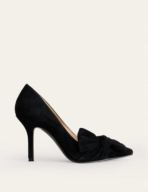 Suede-Bow Heeled Courts - Black Suede | Boden AU