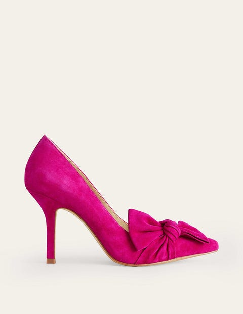 Suede-Bow Heeled Courts Purple Women Boden