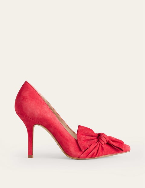 Suede-Bow Heeled Courts Red Women Boden