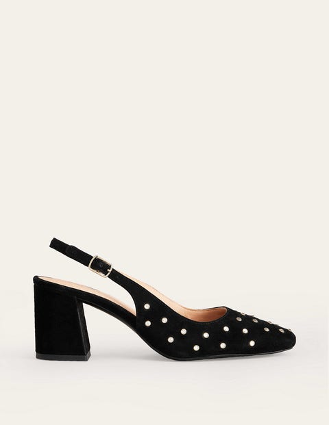 Slingback Mid-Heel Pumps - Black Suede, Crystals | Boden EU