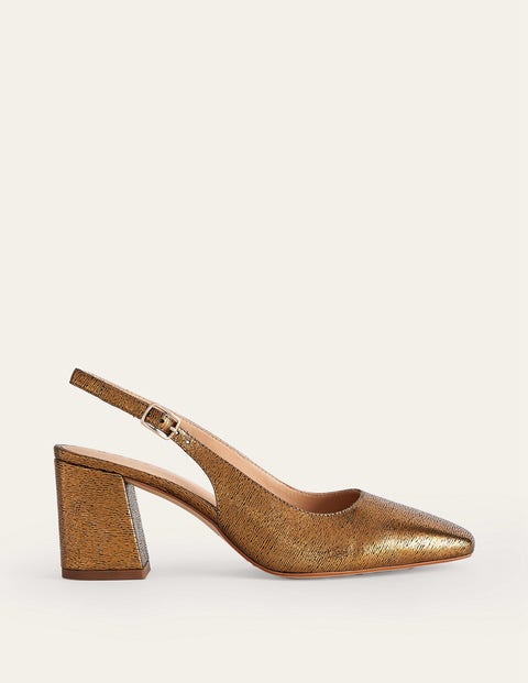 Boden Slingback Mid-heel Pumps Gold Metallic Leather Women