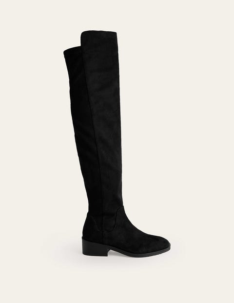Flat Stretch Knee High Boots - Black