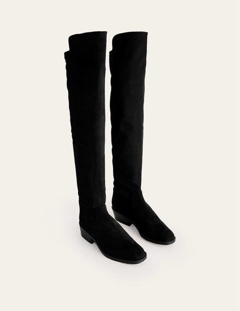 Zara - Knee High Mixed Suede Cowboy Boots - Black - Women