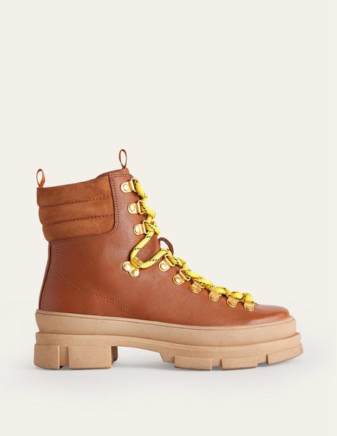 Boden Lace-up Hiker Boots Honey Leather Women