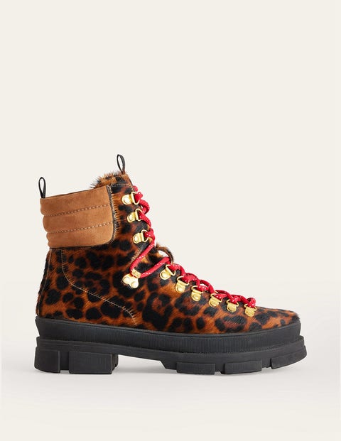 Boden Lace-up Hiker Boots Leopard Pony Women