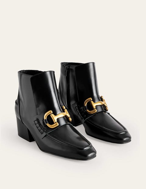 Snaffle-Trim Ankle Boots - Black Leather | Boden UK