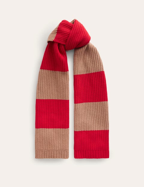 Boden Colour Block Scarf Brilliant Red/ Camel Women