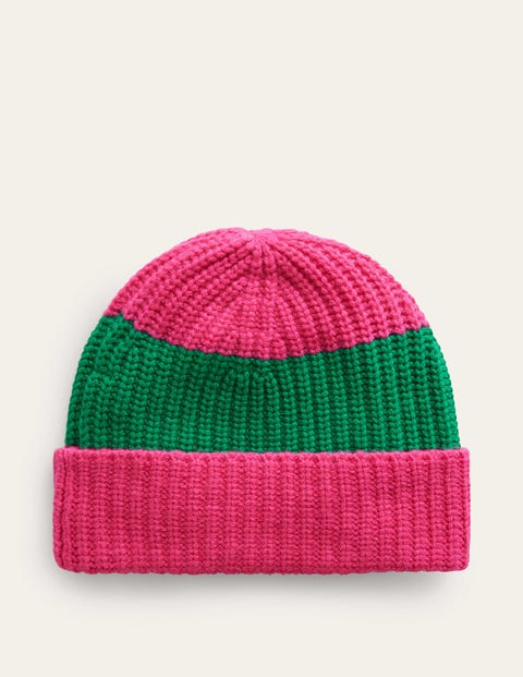 Colour Block Beanie Hat - Vibrant Pink/ Veridian Green | Boden US