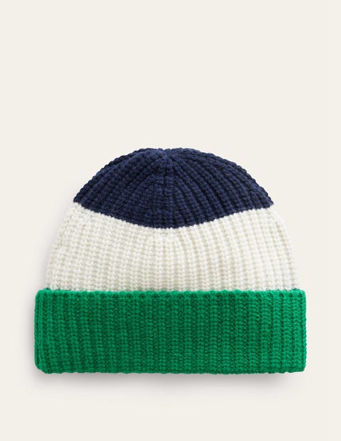 Boden Colour Block Beanie Hat Navy, Veridian Green And Ivory Women
