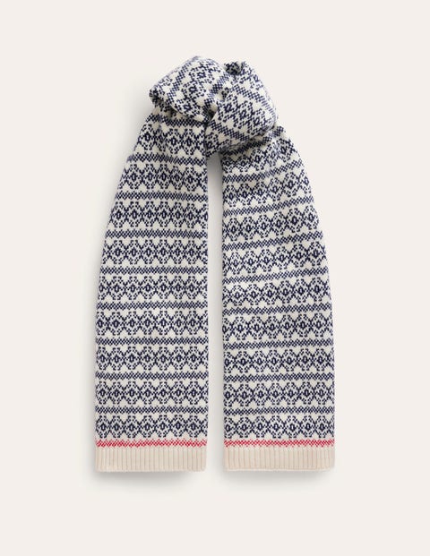 Boden Fair Isle Wool Scarf Navy/ Oatmeal Fairisle Women