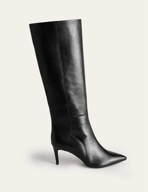 Pointed-Toe Knee-High Boots - Black Leather | Boden UK