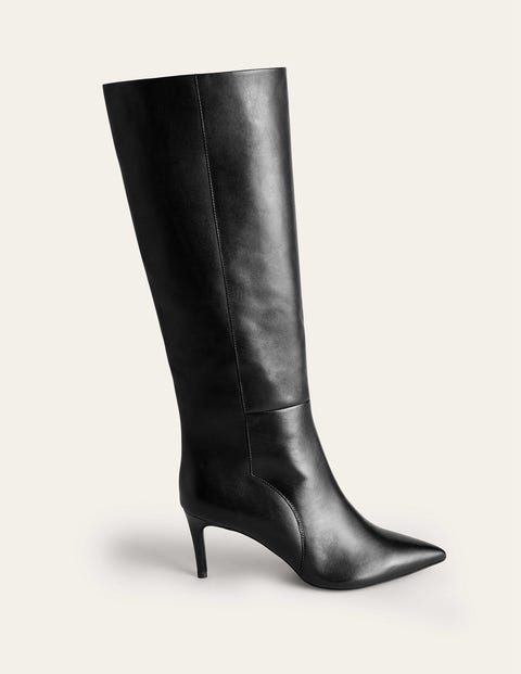 Pointed-Toe Knee-High Boots - Black Leather