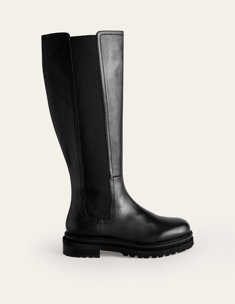 Boden Knee-high Chelsea Boots Black Leather Women