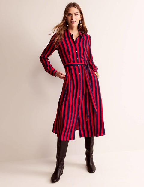 Kate Midi Shirt Dress - Brilliant Red, Brilliant Navy | Boden UK