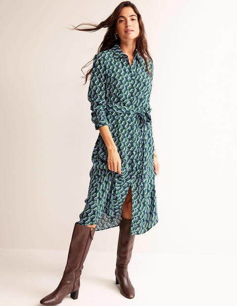 Kate Midi Shirt Dress - Amazon Green, Ribbon Wave | Boden UK