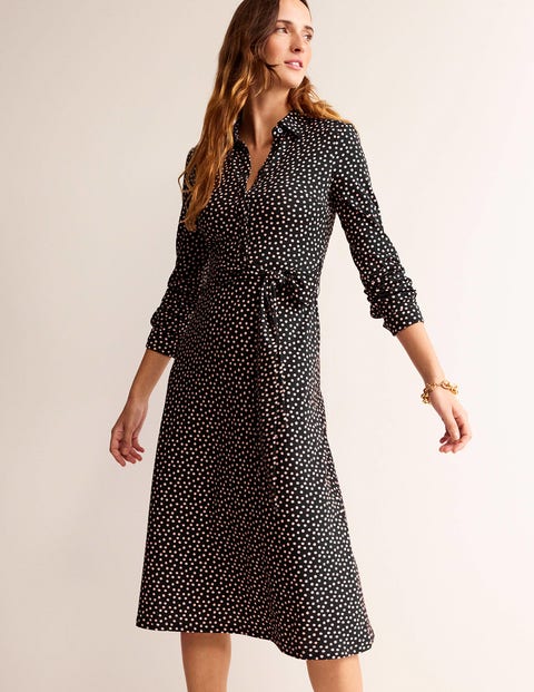 Laura Jersey Midi Shirt Dress - Black, Abstract Dot | Boden UK