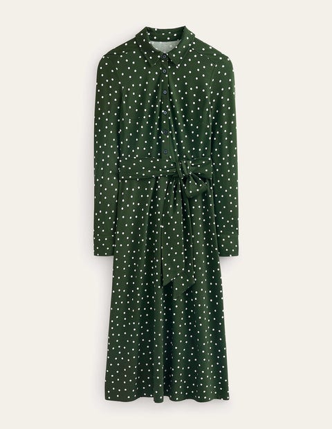 Boden Laura Jersey Midi Shirt Dress Emerald Night, Spaced Dot Women