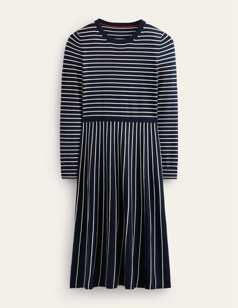 Boden Maria Knitted Midi Dress Navy And Ivory Women