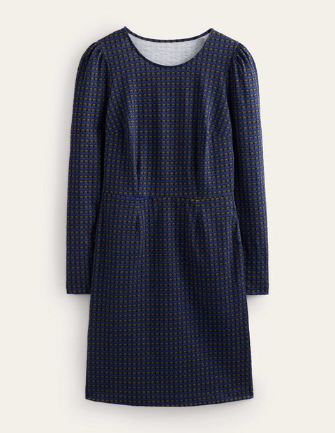 Navy Floral High-Neck Shift Dress - French Navy, Opulent Leaf | Boden US