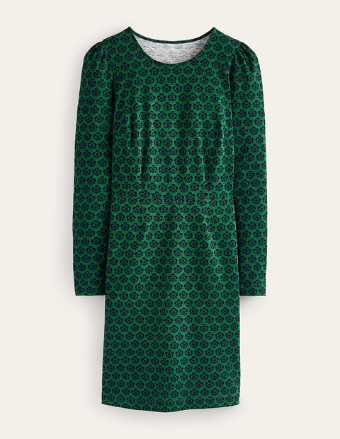 Penelope Jersey-Kleid Damen Boden, Amazonasgrün, Nelken Stempel