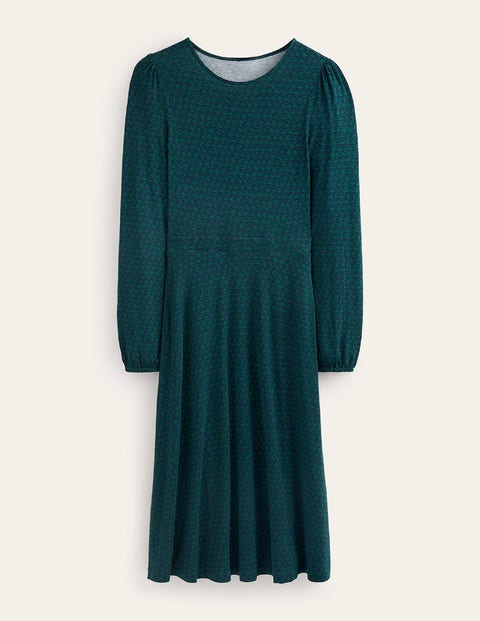 Camille Jersey Midi Dress Emerald Night Lily Sprig Boden US