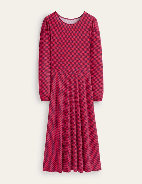 Boden Camille Jersey Midi Dress Brilliant Red, Block Tile Women