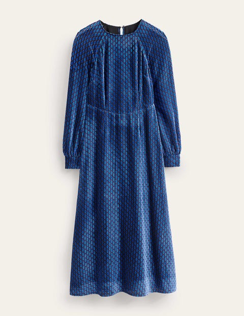 Hotched Devore Midaxi Dress Blue Women Boden