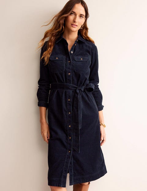 Eloise Cord Midi Shirt Dress - Navy | Boden UK