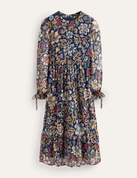 Tie Detail Tiered Midaxi Dress - Multi, Botanical Lawn | Boden UK