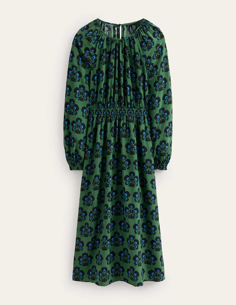 Boden Gather Raglan Midi Dress Amazon Green, Carnation Stamp Women