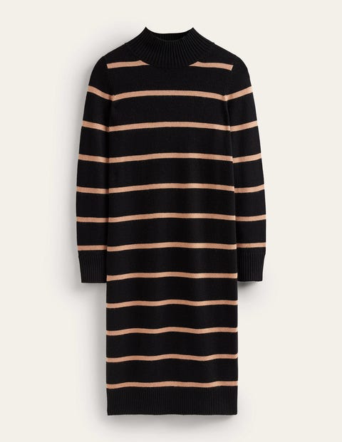 Boden Verity Knitted Dress Black And Camel Women