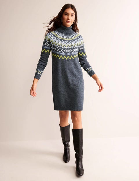 Edith Fair Isle Knitted Dress - Charcoal Melange | Boden UK