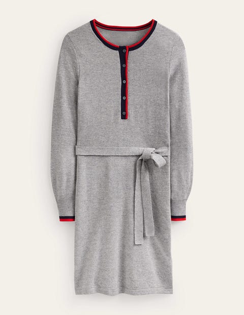 Boden Gemma Henley Knitted Dress Grey Melange Women