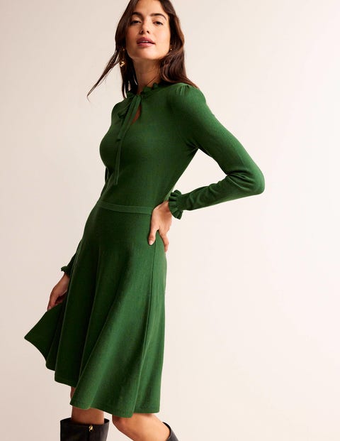 Ruffle-Detail Dress - Amazon Green | Boden UK