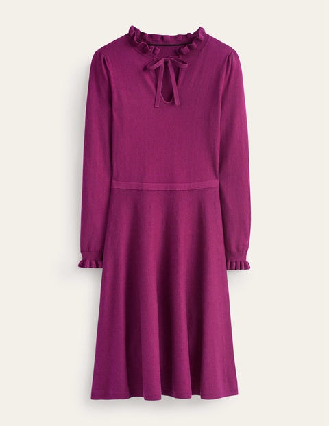 Boden Ruffle Tie Neck Dress Damson Berry Women