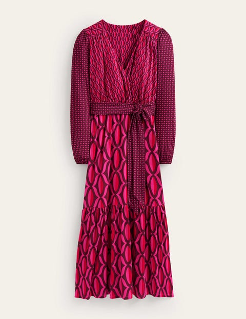 Boden Jersey Maxi Wrap Dress Vibrant Pink, Geo Valley Women