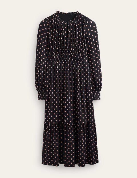 Boden Long Sleeve Ruched Tea Dress Black, Spot Women