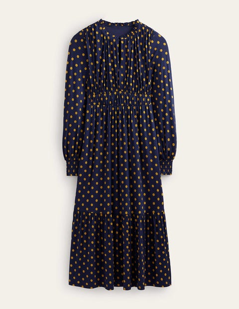 Ruched Jersey Midi Tea Dress Navy Women Boden