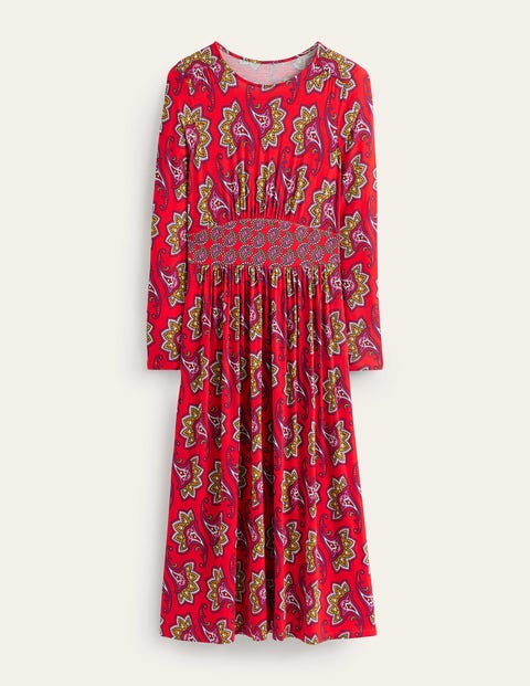 Boden Thea Long Sleeve Midi Dress Red, Paisley Amaryllis Women