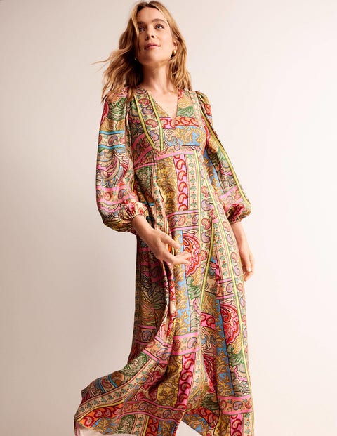 Blouson Sleeve Maxi Tea Dress - Multi, Patchwork | Boden EU