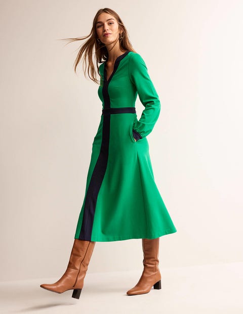 Colourblock Ponte Midi Dress - Green and Navy | Boden US
