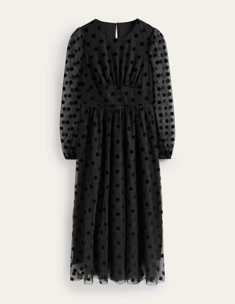 Boden Tulle Spot Midi Dress Black Spot Women