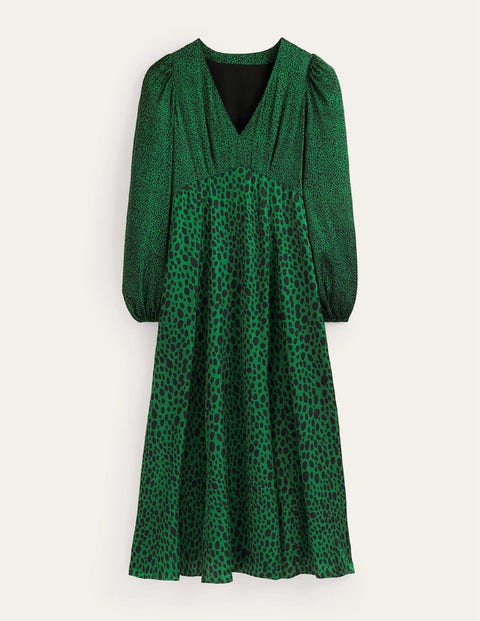 Blouson Sleeve Midi Tea Dress Green Women Boden