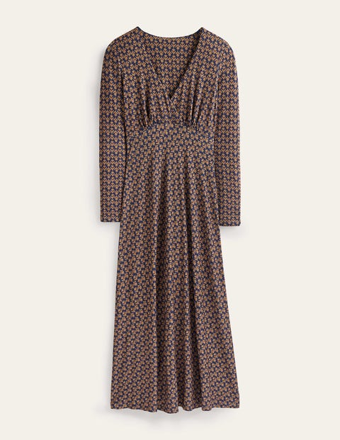 Long Sleeve Jersey Tea Dress - Camel, Tulip Pop | Boden US