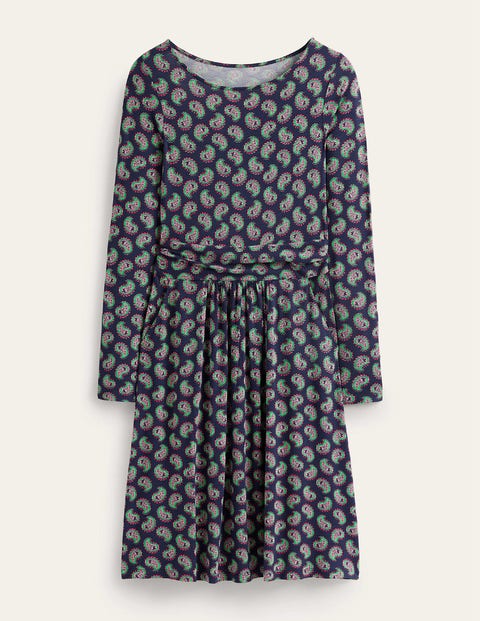 Boden Abigail Jersey Dress Navy, Paisley Bunch Women