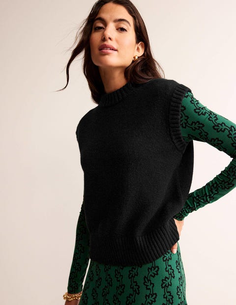 Chunky Cashmere Crew Tank - Black | Boden UK