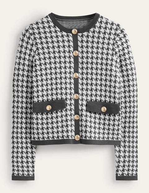 Boden Holly Knitted Jacket Charcoal / Ivory Houndstooth Women