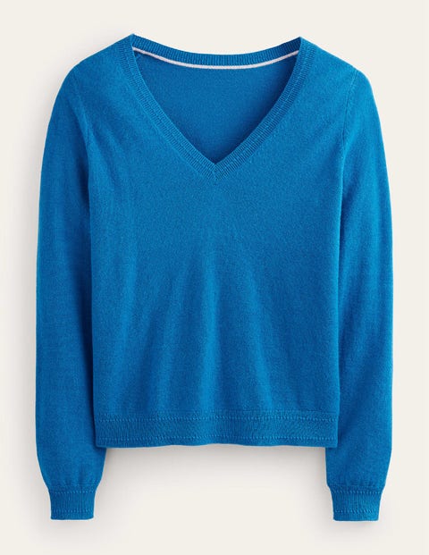 Eva Cashmere V-Neck Jumper Blue Women Boden