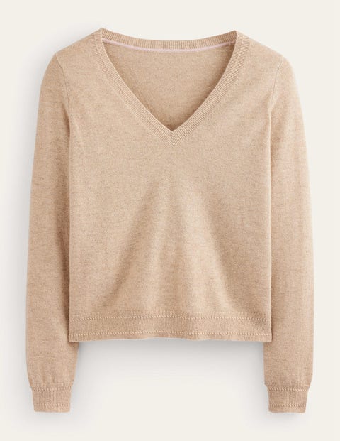 Eva Cashmere V-Neck Jumper Beige Women Boden